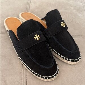 Tory Burch Black Mules with Gold Logo